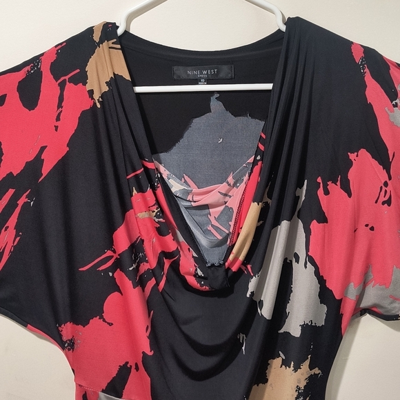 Nine West Women's 10 Pink & Black Abstract Paint Draped Neckline Mini Dress - Picture 4 of 11